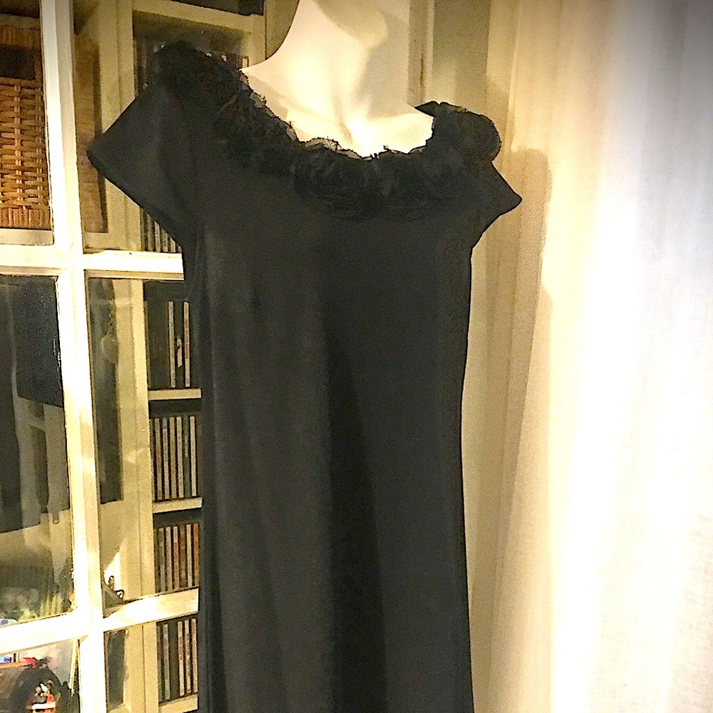 Black flowy dress with black Rose neckline